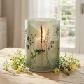 Lanterne stort dekorationsglas i hvidgrønt motiv eng H24cm | Floristik24.dk