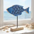 Maritim dekorativ træfisk på stativ blå 25cm × 24,5cm | Floristik24.dk