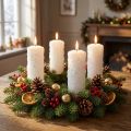 Adventslyssæt med 4 - Hvide bloklys med sneboldeffekt og frostmønster, juledekoration 150/60 mm | Floristik24.dk