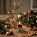 Fyrfadsstage guld deco sløjfe blomster kogler H29,5cm | Floristik24.dk