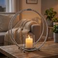 Lanterne metal lysestage sølv glas Ø33cm | Floristik24.dk