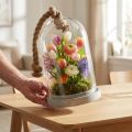 Glasklokke med betonlook plade og reb Ø17cm H28cm | Floristik24.dk