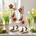 Påskedekoration, kanin af metal, forårsdekoration, påskehare med blomsterrød, beige H21cm 2 stk. | Floristik24.dk