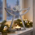 Fyrfadsholder med engel, stearinlysdekoration til ophæng, metal sølv H20cm | Floristik24.dk