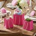 Gaveposer med hanke papir pink gul grøn tekstil look 10,5cm 12stk | Floristik24.dk