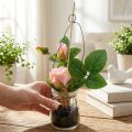Rose i et glas Rosa H23cm | Floristik24.dk