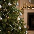 Julepynt stjernevedhæng sølvglimmer 17,5cm 9 stk | Floristik24.dk