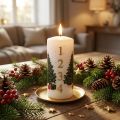 Adventskalenderlys, julebloklys, hvid, 150/65 mm, med tal og juletræ | Floristik24.dk
