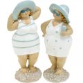 Floristik24 Dekorativ figur damer på stranden, sommerdekoration, badefigurer med hat blå/hvid H15/15,5cm sæt med 2 stk.