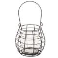Havelanterne med hank, sort, glaslysestage, Ø17 cm, H15 cm | Floristik24.dk