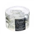 Floristik24 Mini juletræspynt mix glas hvid, sølv assorteret 4cm 12stk