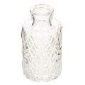 Floristik24 Mini glasvase med diamantmønster, lille bordvase, flaske, transparent, 9 cm, 6 stk.