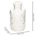 Mini glasvase med diamantmønster, lille bordvase, flaske, transparent, 9 cm, 6 stk. | Floristik24.dk