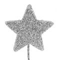 Floristik24 Glitter stjerne sølv 4cm på wire 60stk