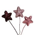 Floristik24 Glitter stjerner på tråden Ø3.5cm Pink 12stk