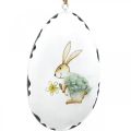 Floristik24 Æg med kanin, påskeæg til at hænge, metal dekoration hvid H10,5cm 4 stk