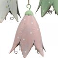 Floristik24 Metalblomster, blåklokker til at hænge, forårsdekoration, metalvedhæng H10,5 cm hvid, pink, grøn sæt med 3