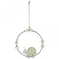 Floristik24 Dekorativ ring med snegl, forårsdekoration, metaldekoration grøn/pink Ø14,5cm sæt af 2 stk.