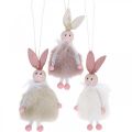 Floristik24 Kaniner, påskepynt, forårsvedhæng, påskeharer til at hænge beige, pink, hvid H12,5 cm 3 stk.