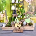 Floristik24 Kaninmor med barn, påskedekoration, forår, påskehare lavet af træ, naturlig, grøn, gul H22cm