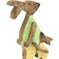Floristik24 Påskehare med barn, forårsdekoration lavet af træ, kaninfar, påskenatur, grøn, gul H22cm