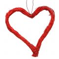 Floristik24 Raffia hjerter til at hænge røde 10 cm 12stk