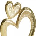 Floristik24 Metalhjerte gyldent, dekorativt hjerte på mangotræ, borddekoration, dobbelt hjerte, Valentinsdag