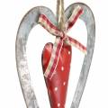 Floristik24 Dekorativt hjerte til at hænge metal rød, sølv Ø8,8 H15cm 3stk