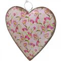 Floristik24 Hjerte til at hænge, valentinsdag, hjertedekoration med roser, mors dag, metaldekoration H16cm 3 stk.