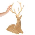 Dekorativ figur af en liggende hjort med gevir, flokket dekoration, 58 cm | Floristik24.dk