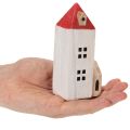 Dekorativt træhussæt, rødt og hvidt, vinterdekoration i flere dele, 13 cm, 6 dele | Floristik24.dk