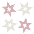 Floristik24 Træstjerner 3,5 cm lyserød / hvid med glitter 72stk