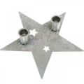 Floristik24 Lysdekorationsstjerne, metaldekoration, lysestage til 2 tilspidsede lys sølv, antikt look 23cm × 22cm
