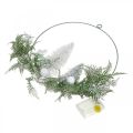 Floristik24 Oplyst krans med grantræer og kugler, advent, vinterdekoration til at hænge, LED dekorationsring sølv B45cm Ø30cm
