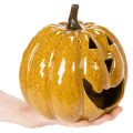 Keramisk græskar med ansigt, LED-dekoration, Halloween, 19 cm | Floristik24.dk