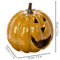 Keramisk græskar med ansigt, LED-dekoration, Halloween, 19 cm | Floristik24.dk