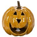 Keramisk græskar med ansigt, LED-dekoration, Halloween, 19 cm | Floristik24.dk