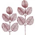 Floristik24 Kunstige planter, deco blade, kunstig gren pink glitter L36cm 10p