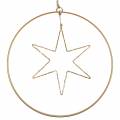 Floristik24 LED -stjerne i en dekorativ ring til at hænge i gyldent metal Ø30cm