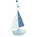 Floristik24 Dekorativ sejlbåd lavet af metalblå, hvid 12,5 cm x 20,5 cm 2stk