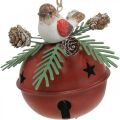 Floristik24 Klokker med rødder, fuglepynt, vinter, pynteklokker til jul hvid/rød Ø9cm H10cm sæt med 2 stk.