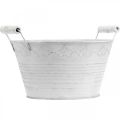 Floristik24 Metalkar, dekorativ skål med mønster, potte med trægreb hvid, sølv Ø21,5cm H14,5cm B24,5cm