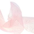 Floristik24 Organza stof 15 cm x 500 cm lyserødt med glitter