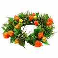 Kunstig Physalis-krans, orange og grøn, Ø28 cm, efterårsdekoration | Floristik24.dk