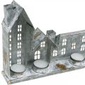Lysende huse, vinduesdekorationer, sølvfarvede lyshuse, metallanterne i antikt udseende, L67,5 cm H20 cm | Floristik24.dk