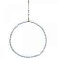 Floristik24 Ring med perler, fjeder, dekorativ ring, bryllup, krans til at hænge hvid Ø28cm 4 stk