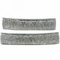 Dekorativ skål metalmønster grå oval L36cm/33,5cm sæt med 2