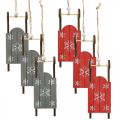 Floristik24 Træslæde, vinterdekoration til at hænge, dekoration til advent grå / rød L13cm 6stk