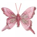Deco sommerfugle med clips, fjersommerfugle pink 4,5–8 cm 10 stk.