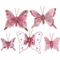 Deco sommerfugle med clips, fjersommerfugle pink 4,5–8 cm 10 stk.